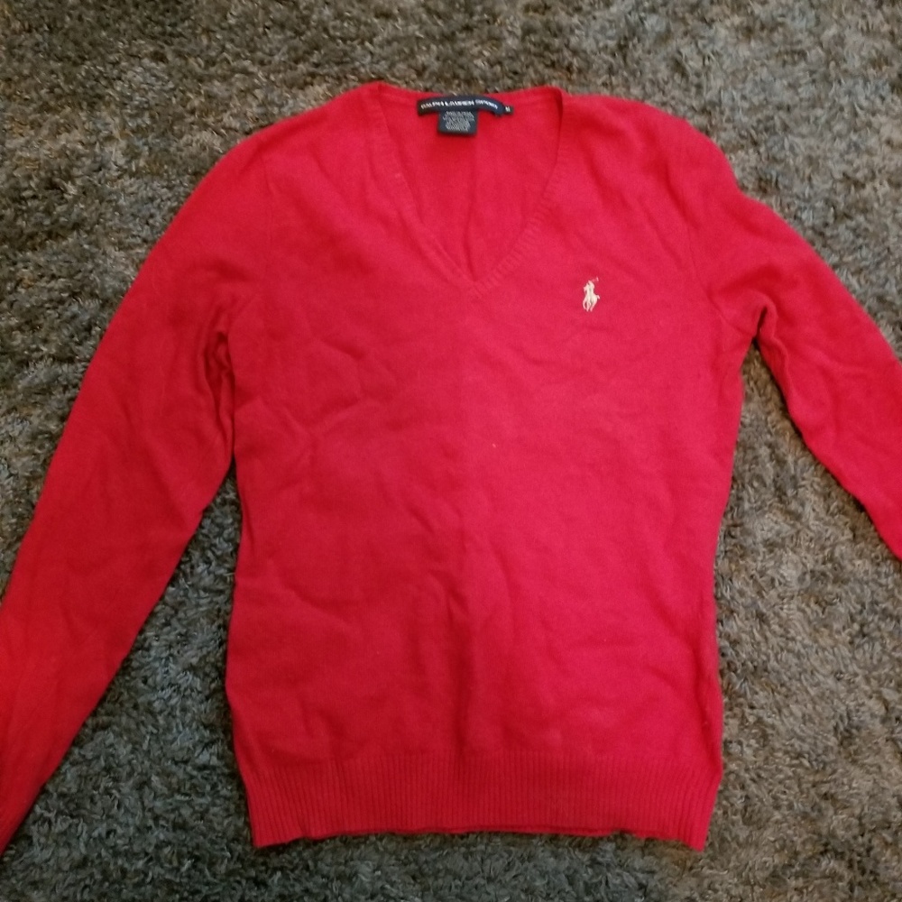Red v neck Ralph Lauren wool sweater